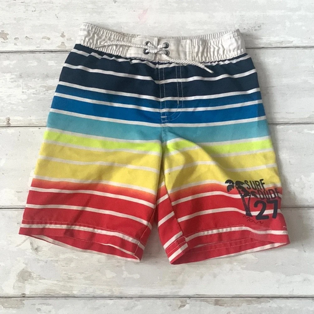 Boys 3T Swimsuit Swim Trunks Toddler Blue Red Stripes Koala Kids Size 3